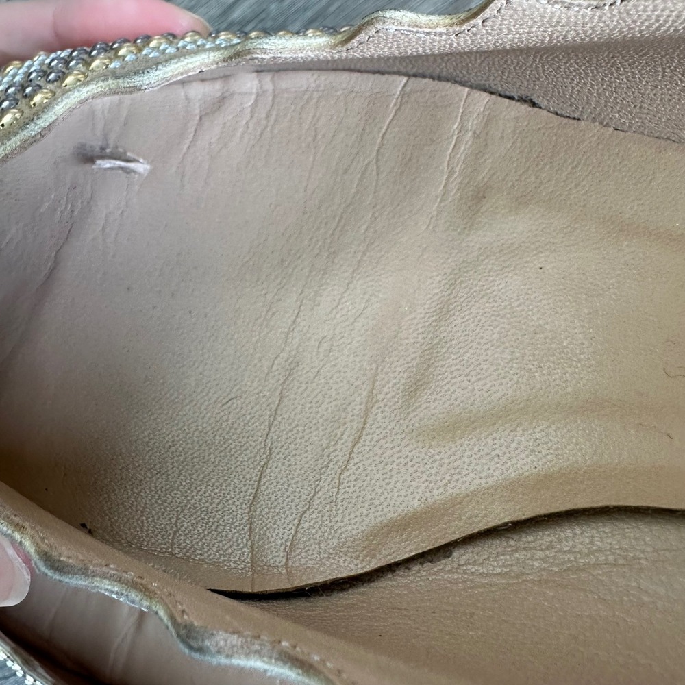 Chloe Lauren Ballet Flats 8.5 / 39 Scalloped Studded Tan Suede Gold Silver - Picture 9 of 12